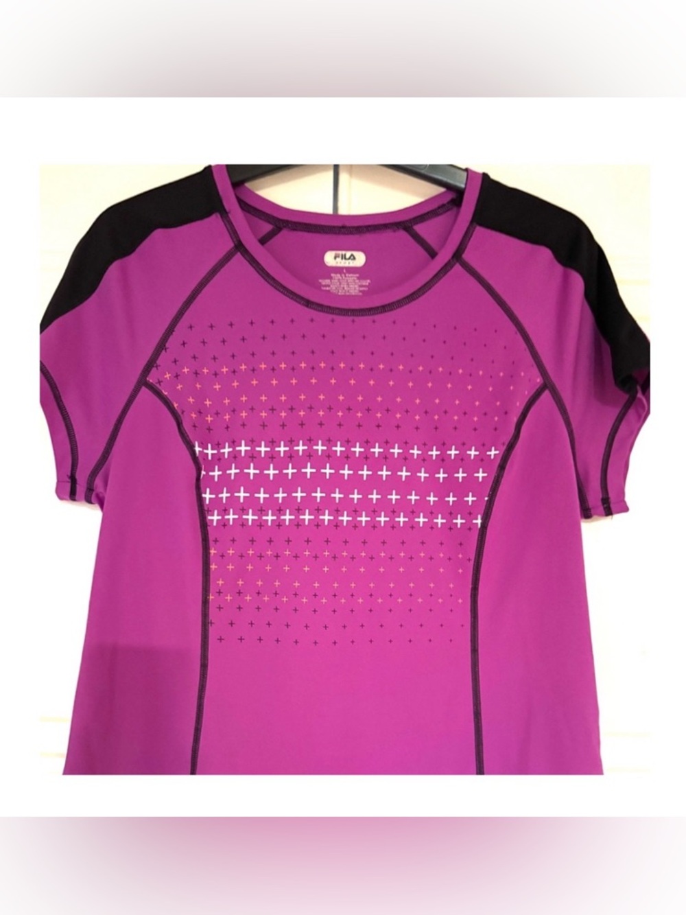 Fila Purple Athletic Workout Top Tee Shirt Dri-Fit 100% Polyester Machine Wash